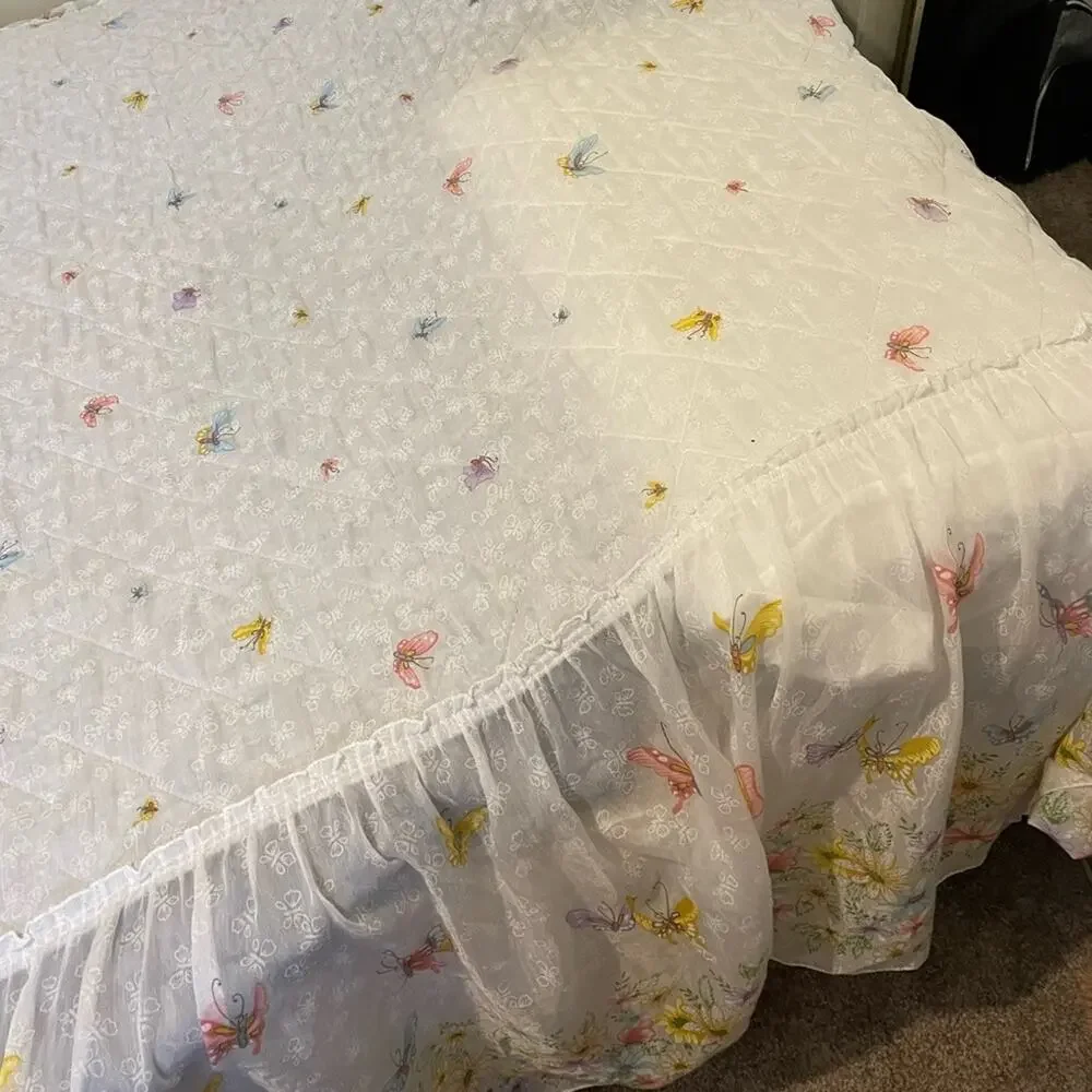 70s fairycore butterfly bedspread floral